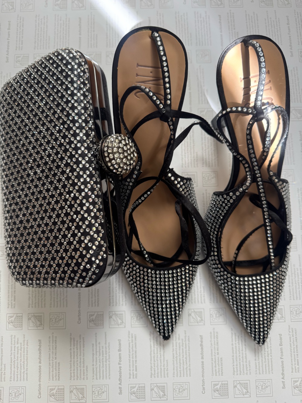 Black Rhinestone I.N.C. International Pointed Toe Pumps/ Camille lavic clutch